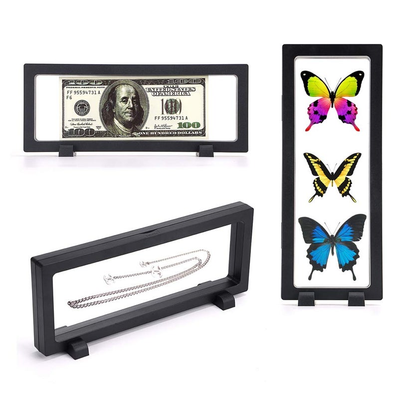 Skelang 3 Pcs 3D Floating Display Case, Black Display Stand Holder 9"Ã—3.54"Ã—0.75"(LÃ—WÃ—H Suspension Frame for AA Medallion, Antique Challenge Coins, Chip, Jewelry, Pin - Image 4